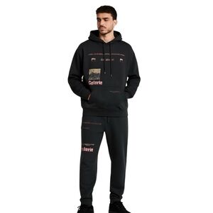 COLLUSION Unisex Lounge cotton set pants & sweat shirt hoodie black with graphic
